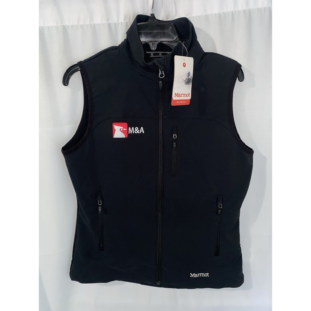 NWT Marmot Black Tempo Softshell Full Zip Vest Women's Size Medium LOGO